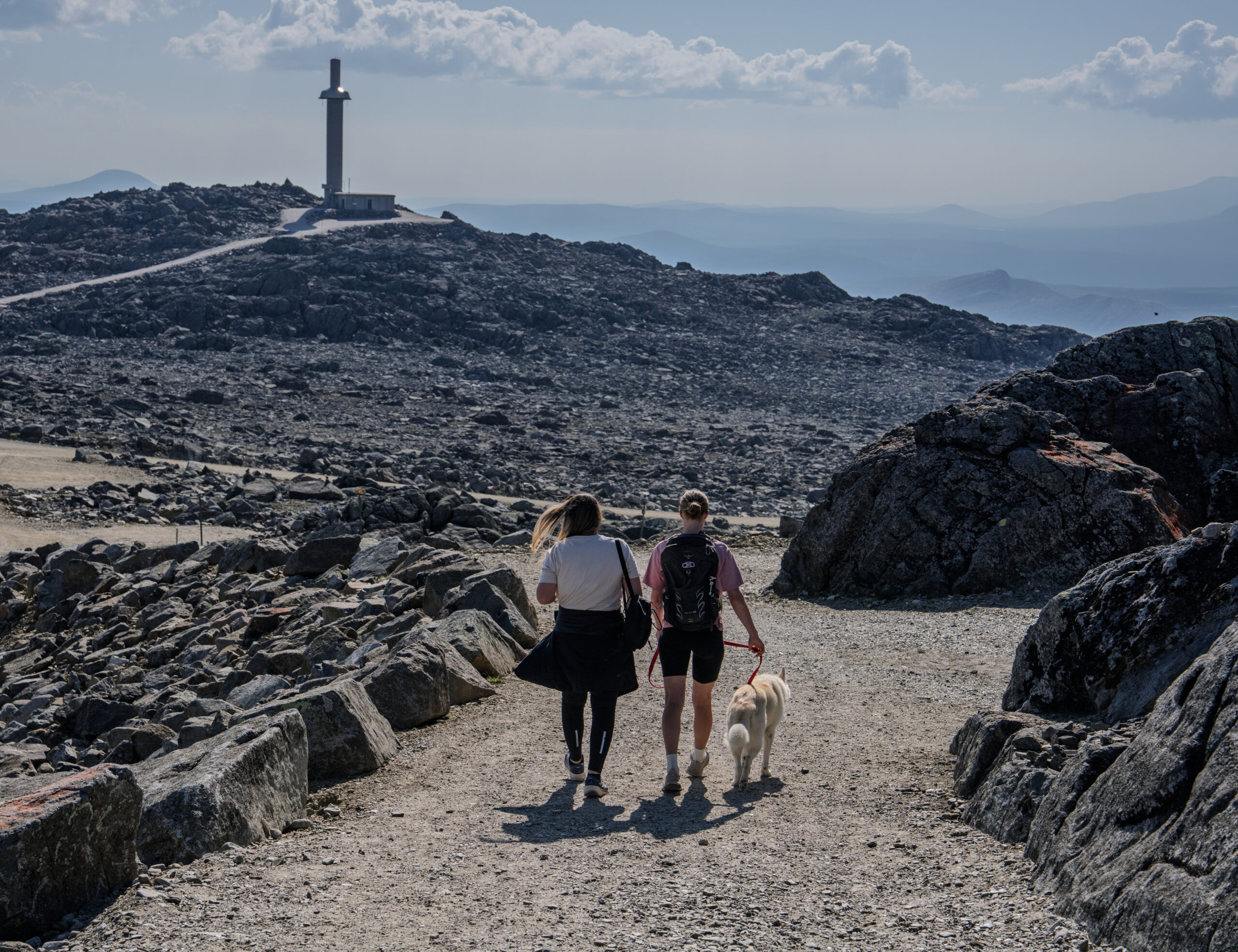 To personer med hund på toppen av Tronfjell